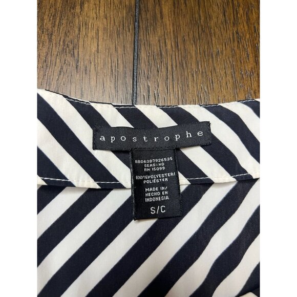 Apostrophe Small Womans Top Broad Shoulder White/Black Striped Long Sleeve Small - Picture 3 of 3